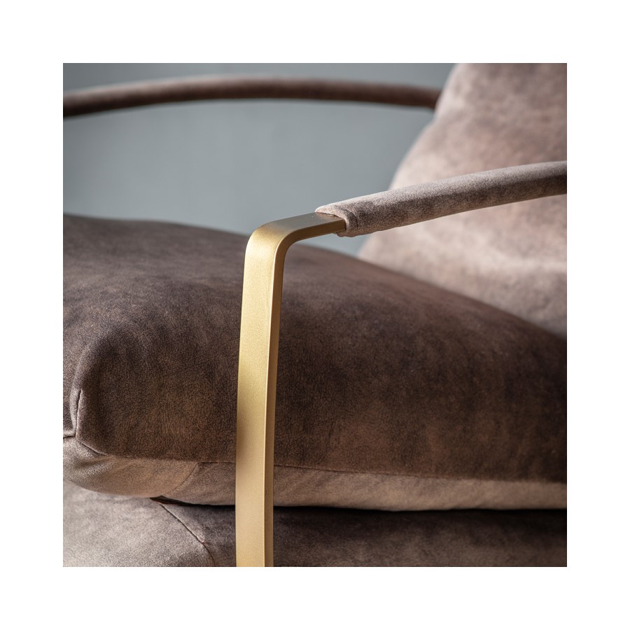 Leather Armchair in Brown with Gold Frame - Caspian House