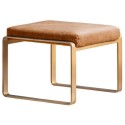 FOL100559 Small Tan Leather Footstool with Gold Legs - Fabien