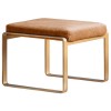 Small Tan Leather Footstool with Gold Legs - Fabien