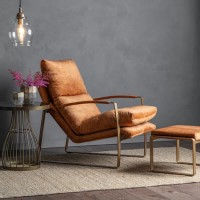 GRADE A2 - Tan Leather Armchair with Gold Frame - Fabien Gallery