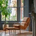 A1/FOL100560 ONLY OPENED - Tan Leather Look Armchair with Gold Frame - Fabien Gallery