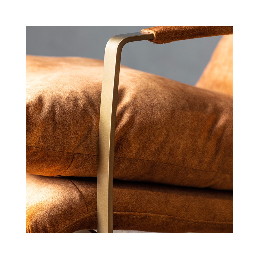 GRADE A2 - Tan Leather Armchair with Gold Frame - Fabien Gallery