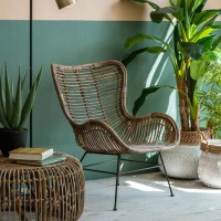 Gallery Kenda Cane Wicker Lounger Chair with Bent Wood Natural Finish & Metal Legs