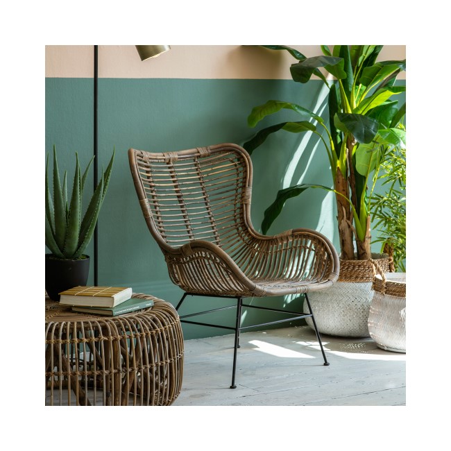 Gallery Kenda Cane Wicker Lounger Chair with Bent Wood Natural Finish & Metal Legs