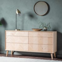 Gallery Milano Solid Oak Light Wood Chevron Style Sideboard with 6 Drawers