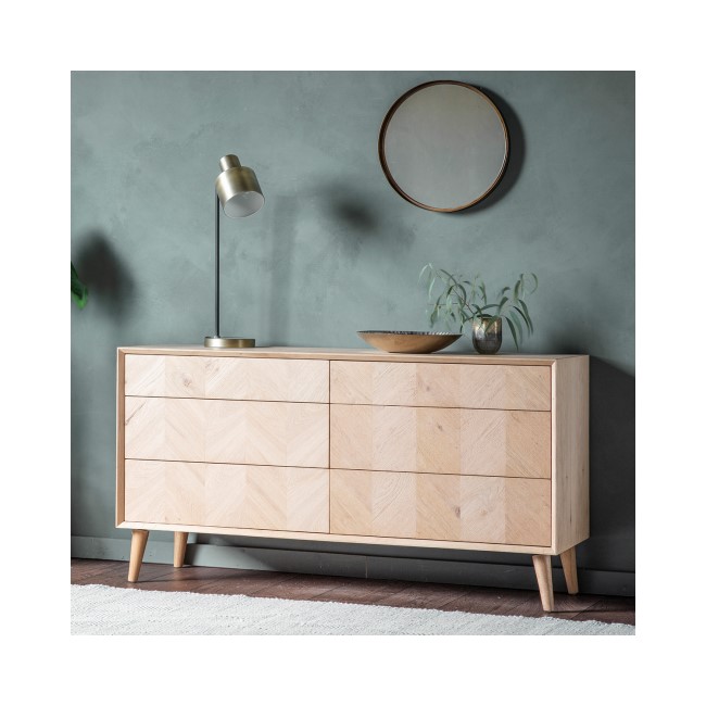 Gallery Milano Solid Oak Light Wood Chevron Style Sideboard with 6 Drawers