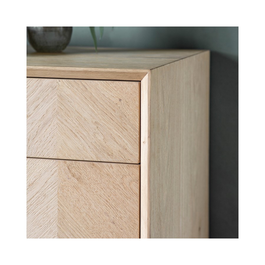 Gallery Milano Solid Oak Light Wood Chevron Style Sideboard with 6 Drawers