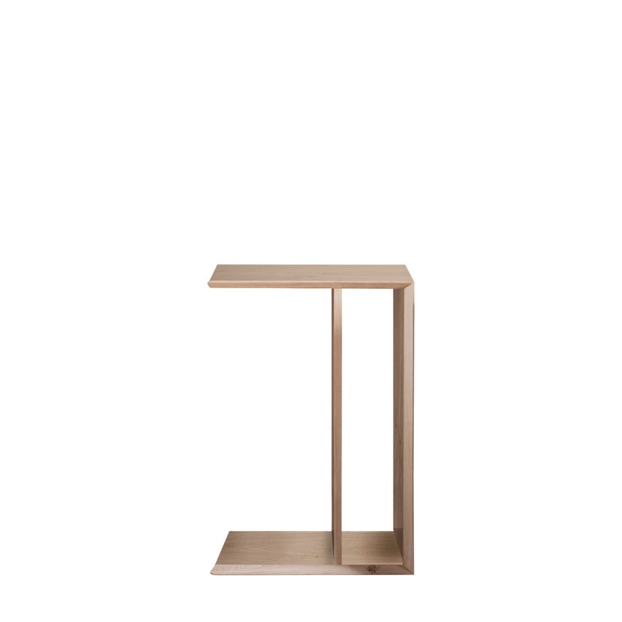Oak Chevron Style Side Table with Storage - Milano - Caspian House