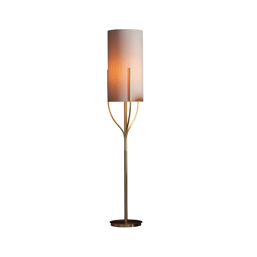 Floor Lamp with Brass Base & Linen Shade - Romana