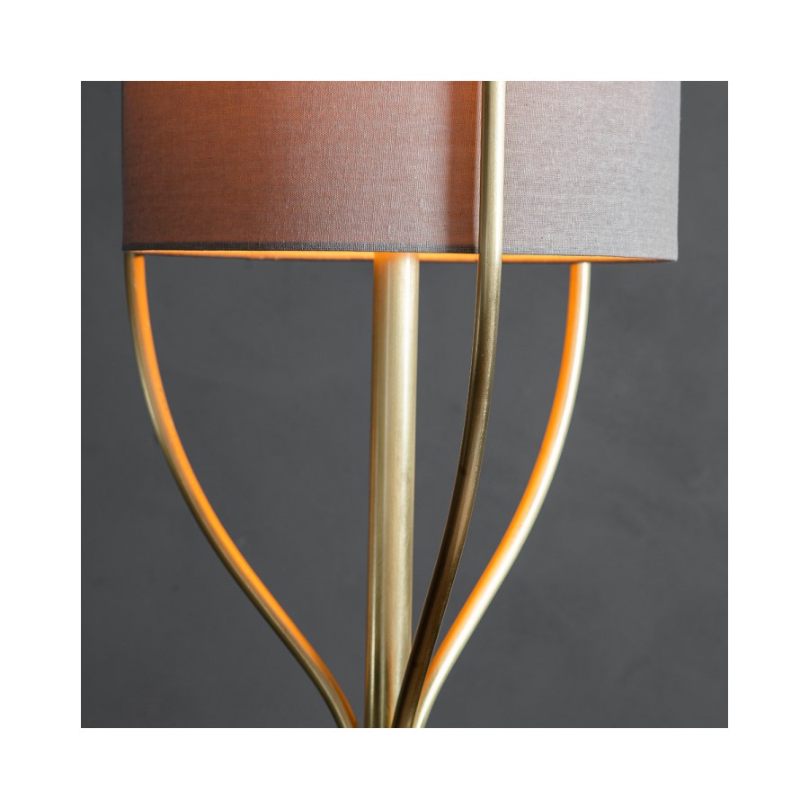 Floor Lamp with Brass Base & Linen Shade - Romana