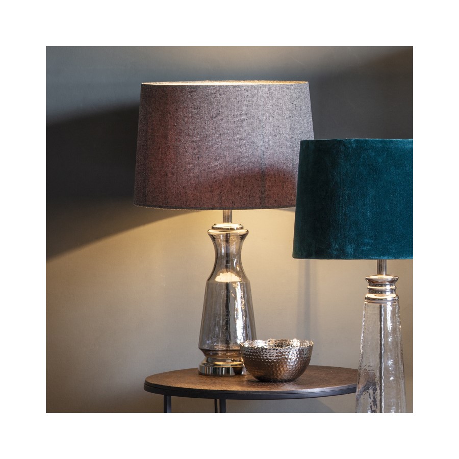 Table Lamp with Grey Shade & Grey Glass Base - Lastrea