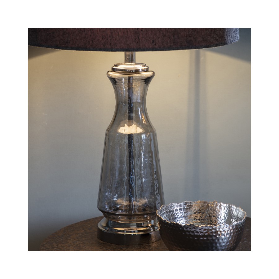 Table Lamp with Grey Shade & Grey Glass Base - Lastrea