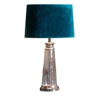 GRADE A1 - Table Lamp with Hammered Glass Base & Blue Velvet Shade - Caesaro 