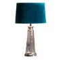 GRADE A1 - Table Lamp with Hammered Glass Base & Blue Velvet Shade - Caesaro 