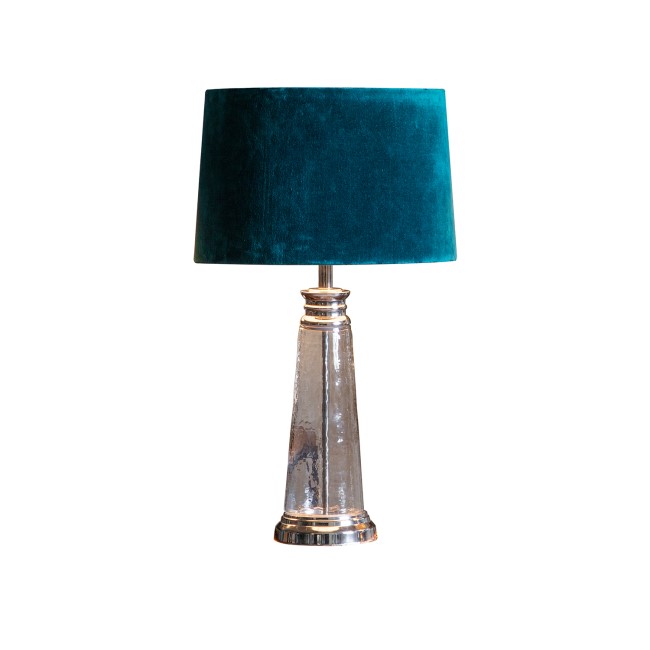 Table Lamp with Blue Velvet Shade & Frosted Glass Base - Caesaro