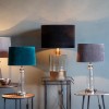 Table Lamp with Blue Velvet Shade &amp; Frosted Glass Base - Caesaro