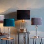 GRADE A1 - Table Lamp with Hammered Glass Base & Blue Velvet Shade - Caesaro 