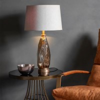Table Lamp with Linen Shade & Brown Glass Base - Sibarri