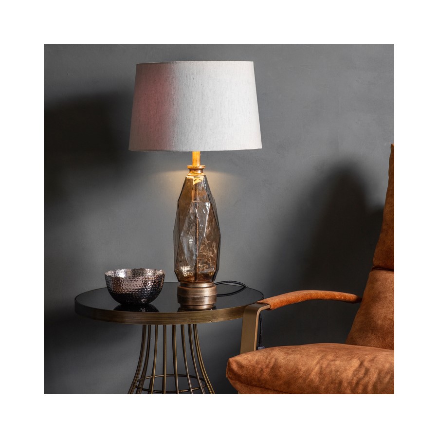 Table Lamp with Linen Shade & Brown Glass Base - Sibarri