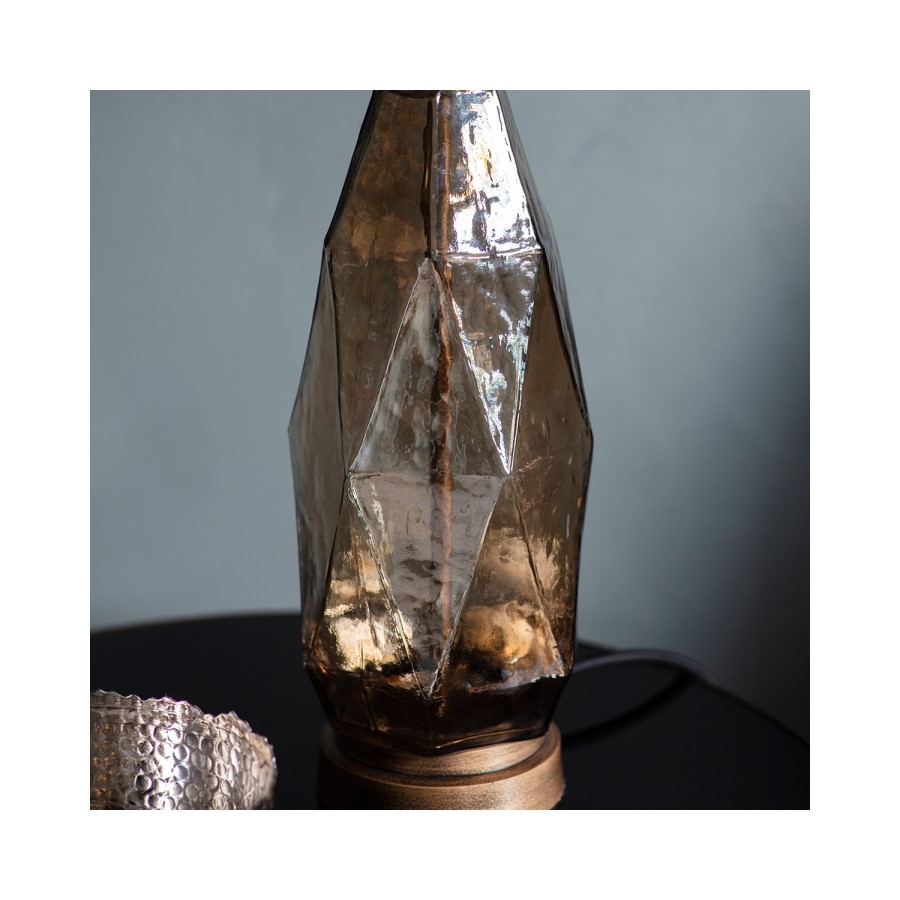 Table Lamp with Linen Shade & Brown Glass Base - Sibarri