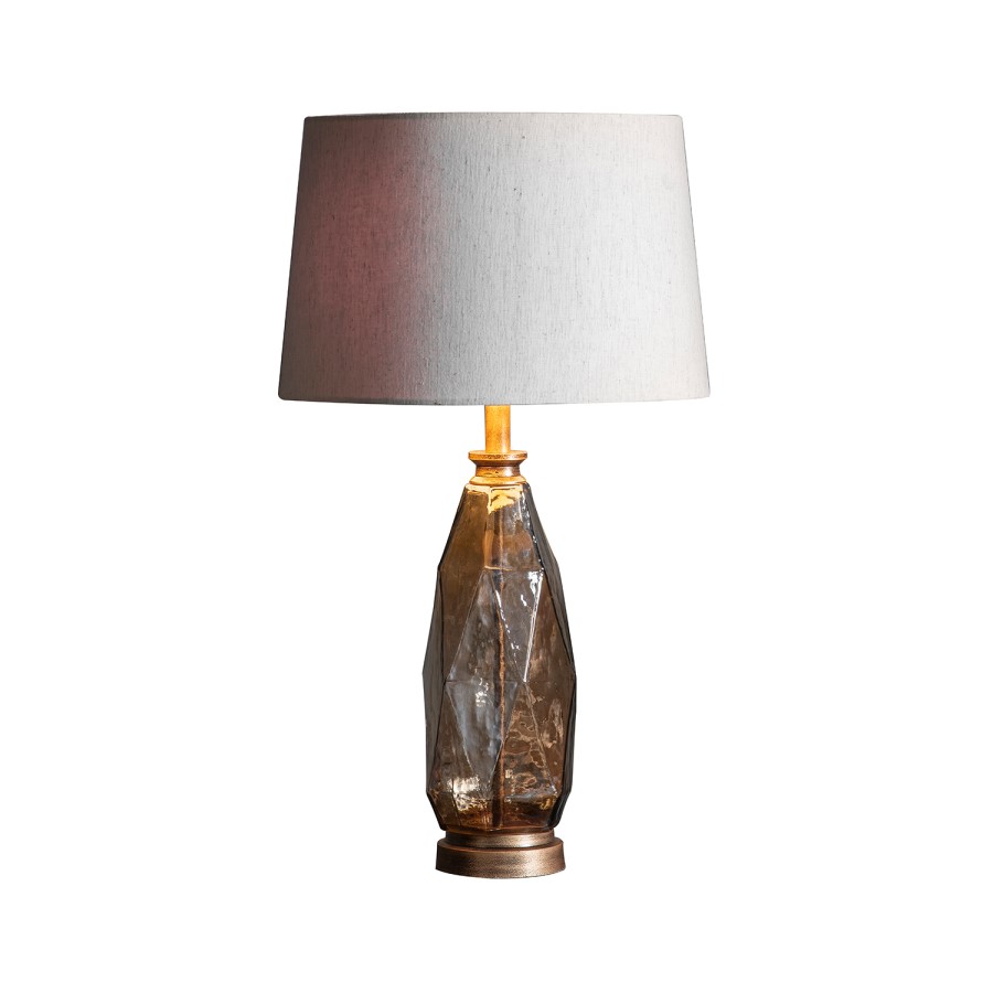 Table Lamp with Linen Shade & Brown Glass Base - Sibarri