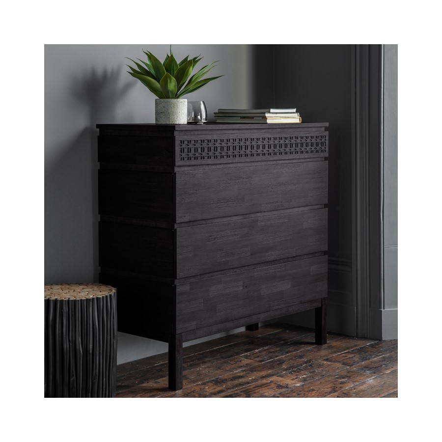 Caspian House Solid 4 Drawer Chest of Drawers in Black