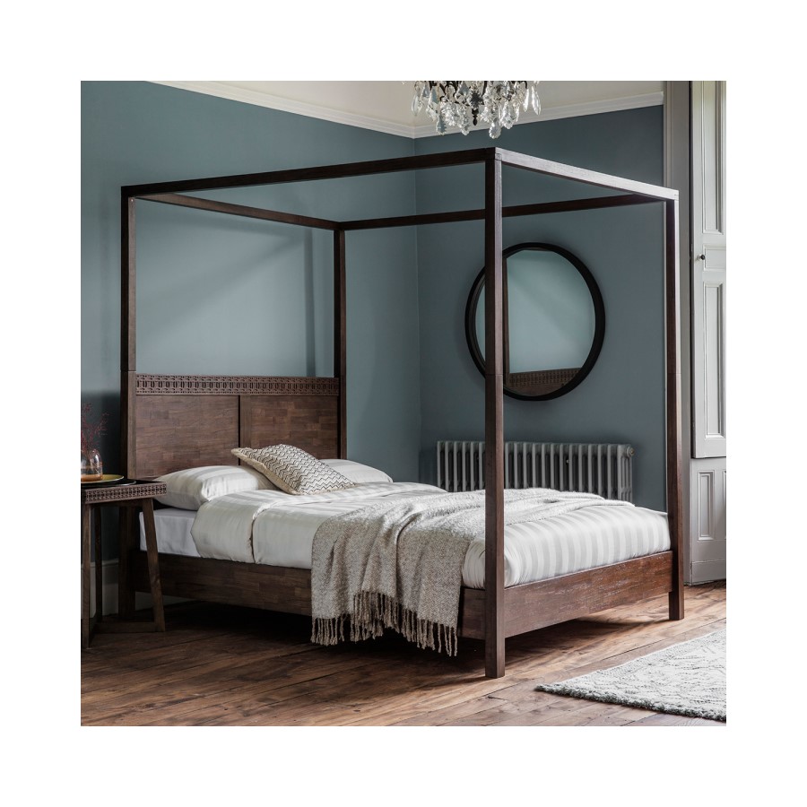 King Size Four Poster Bed Frame in Mango Wood - Retreat - Caspian House