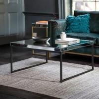 Mirrored Coffee Table with Black Metal Base - Caspian House