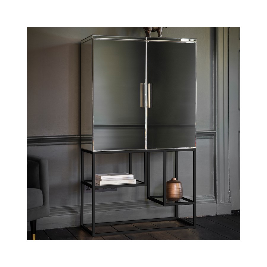 Pippard Drinks Cabinet with Mirrored Black Finish - Caspian House