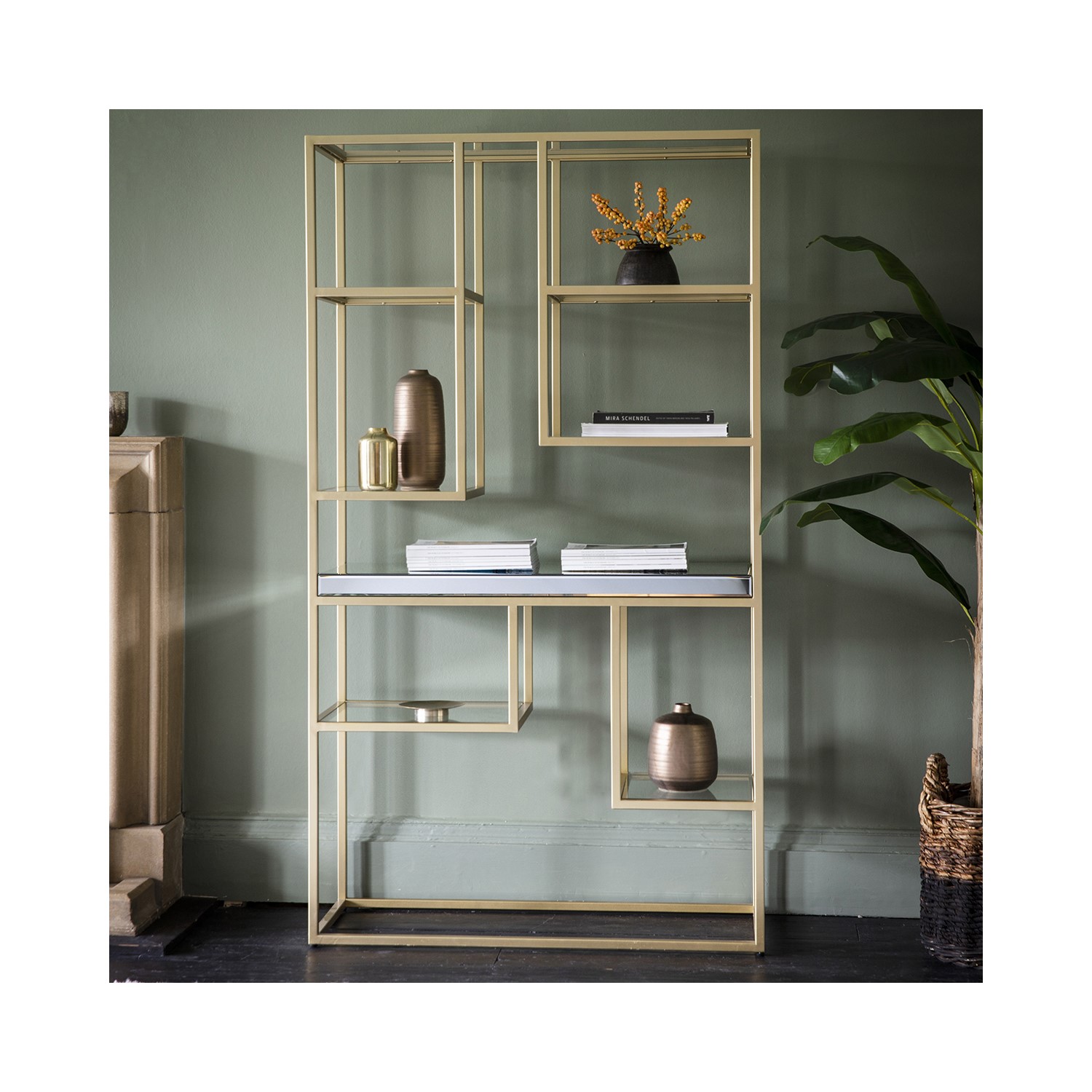 Photo of Tall glass and gold open bookcase - pippard