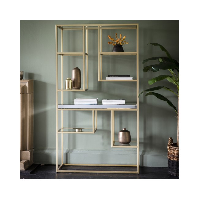 Tall Glass and Gold Open Bookcase - Pippard