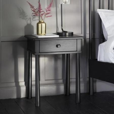Black Wooden 1 Drawer Bedside Table - Caspian House