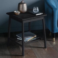 Black Wooden Bedside Table with Shelf - Caspian House