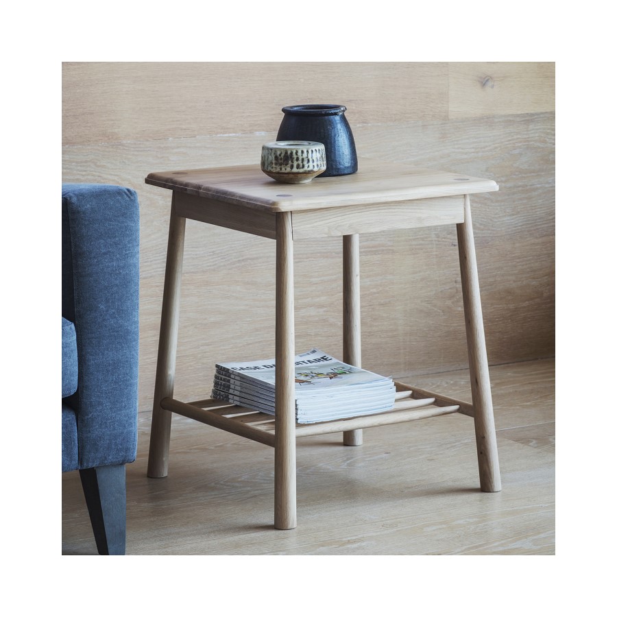 Light Wooden Bedside Table with Shelf - Caspian House