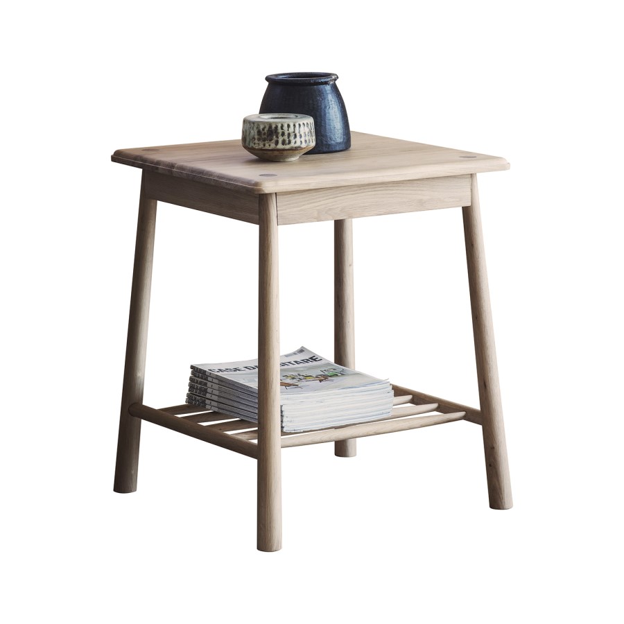 Light Wooden Bedside Table with Shelf - Caspian House