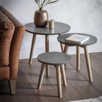 Round Grey Nest of Tables with Wooden Legs - Caspian House