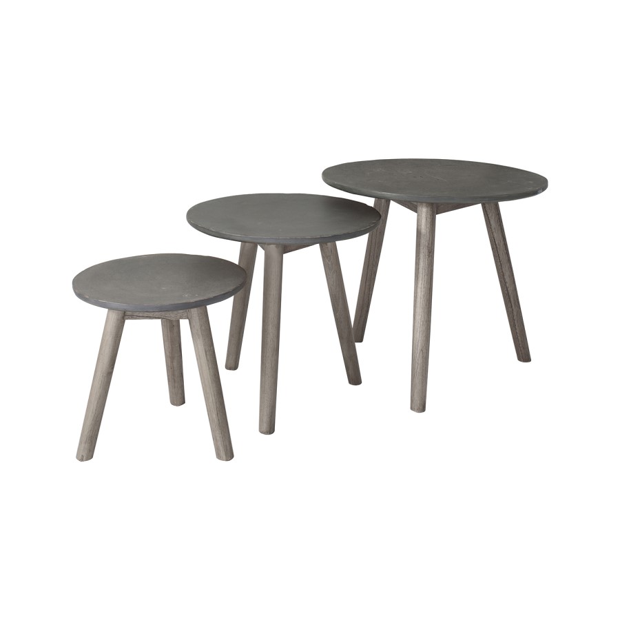 Round Grey Nest of Tables with Wooden Legs - Caspian House