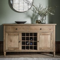 Large Oak Sideboard with Storage & Wine Rack - Caspian House