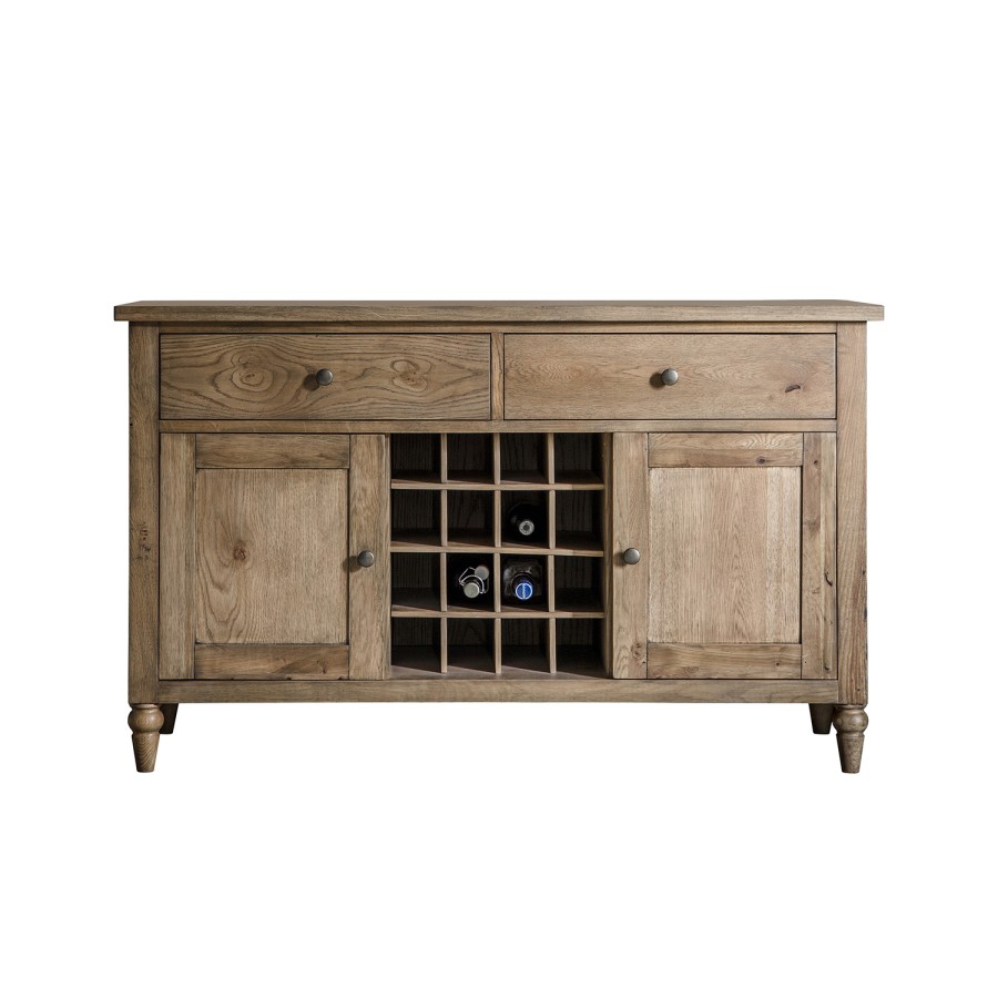 Large Oak Sideboard with Storage & Wine Rack - Caspian House