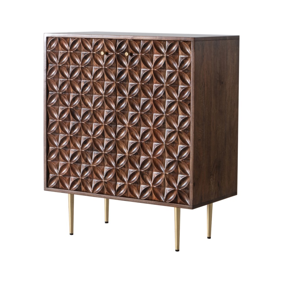 Gallery 2 Door Drinks Cabinet with Carved Finish - Kerala Range