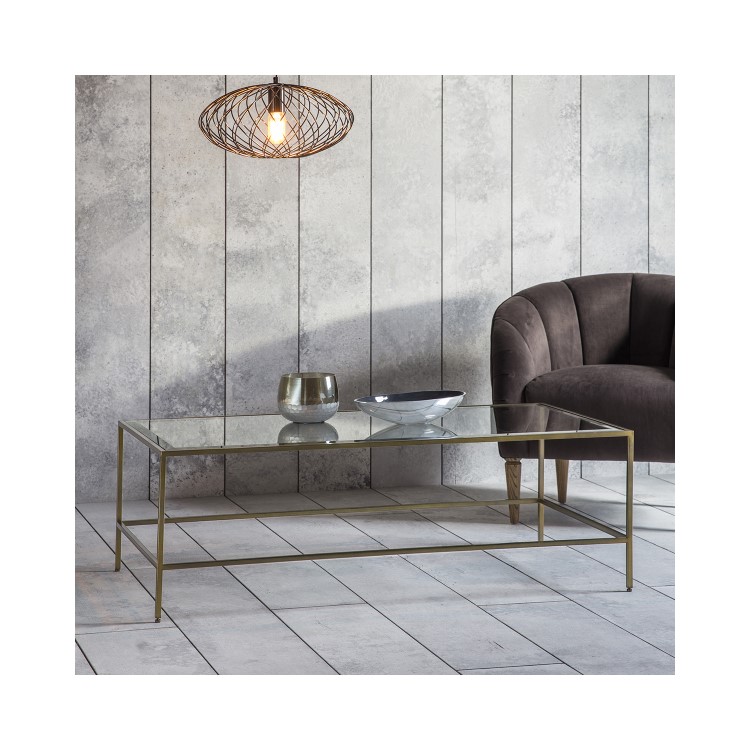 Rectangular Gold Glass Top Coffee Table with Storage - Raya