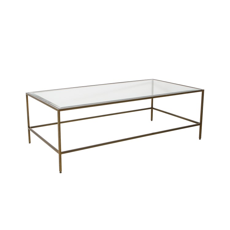 Rectangular Gold Glass Top Coffee Table with Storage - Raya