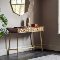 Console Table in Brown & Brass with Storage Drawers - Caspian House