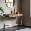 Console Table in Brown &amp; Brass with Storage Drawers - Caspian House