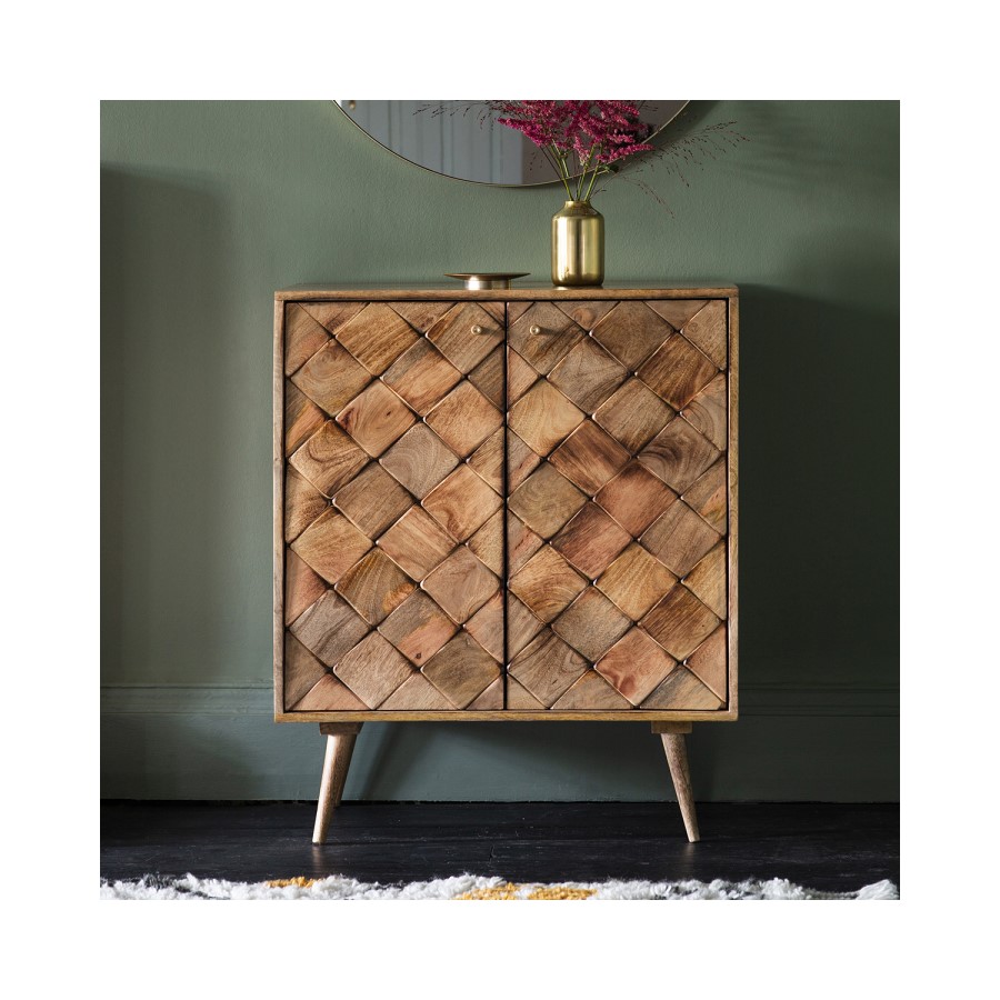 Gallery Carved Wood Drinks Cabinet with Burnt Wax Finish- Tuscany Range