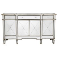 Aurora Boutique Mirrored Sideboard with Gold Trim 4 Doors & 4 Drawers with Crystal Knob Handles