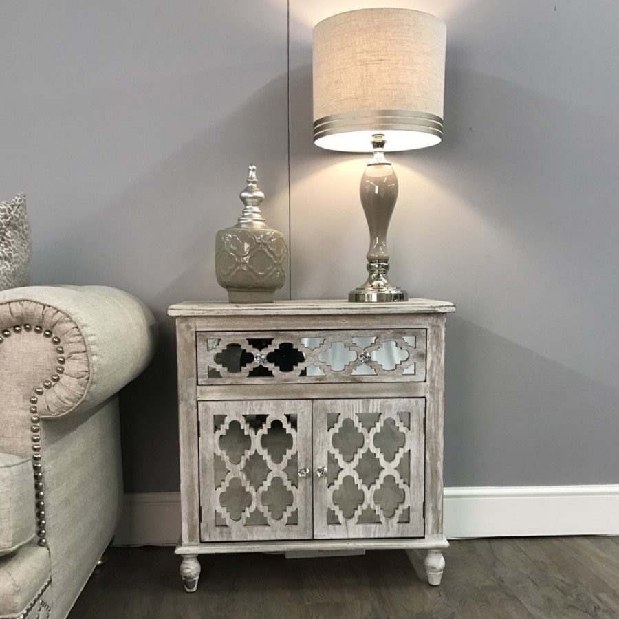 Aurora Boutique Miami Beach Mirrored Wood Ash 1 Drawer 2 Door Cabinet