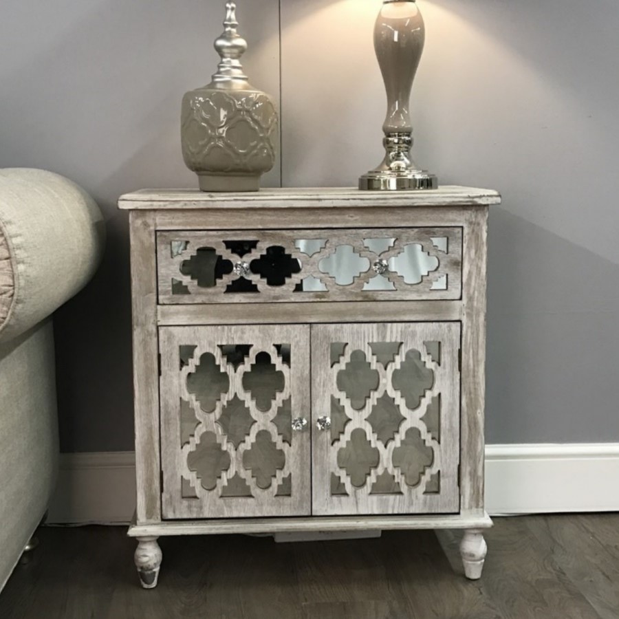 Aurora Boutique Miami Beach Mirrored Wood Ash 1 Drawer 2 Door Cabinet