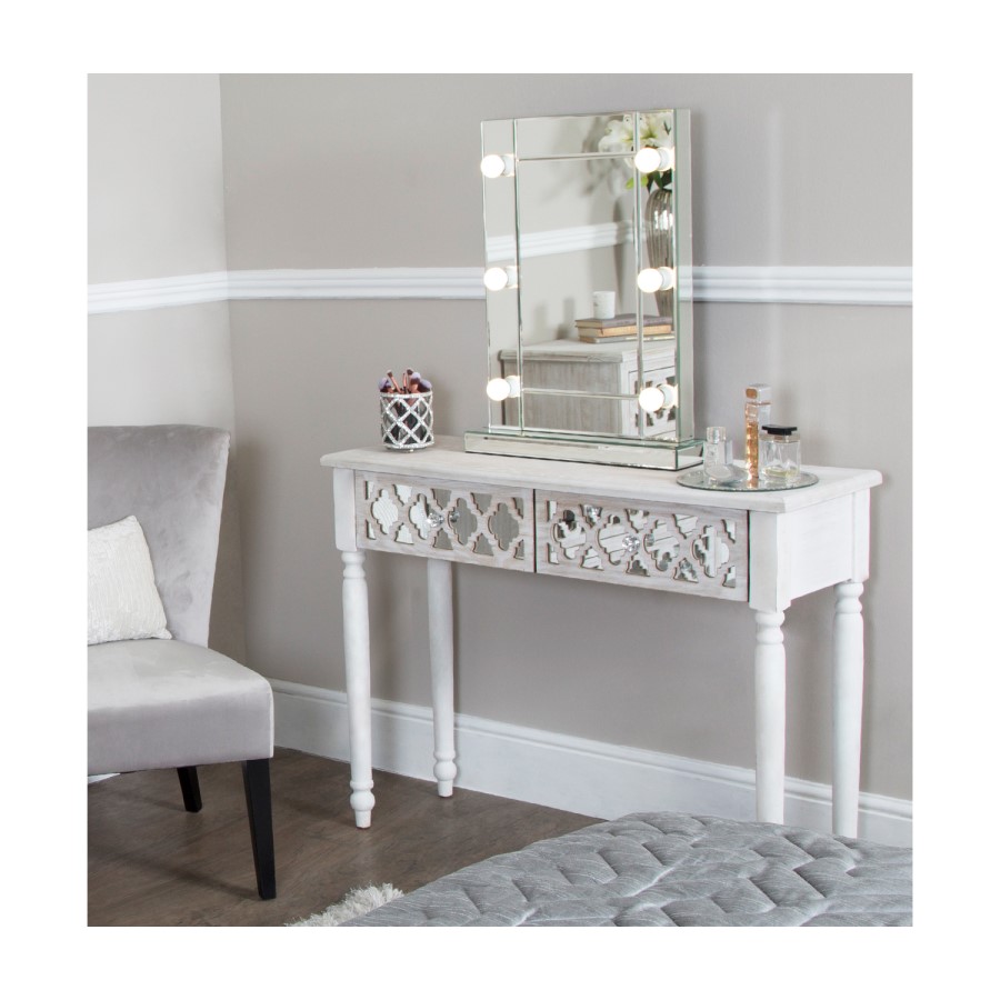 Aurora Boutique Miami Beach Mirrored Wood Ash 2 Drawer Console Table