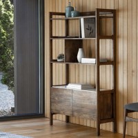 Gallery Barcelona Acacia and White Marble Bookcase/Display Unit